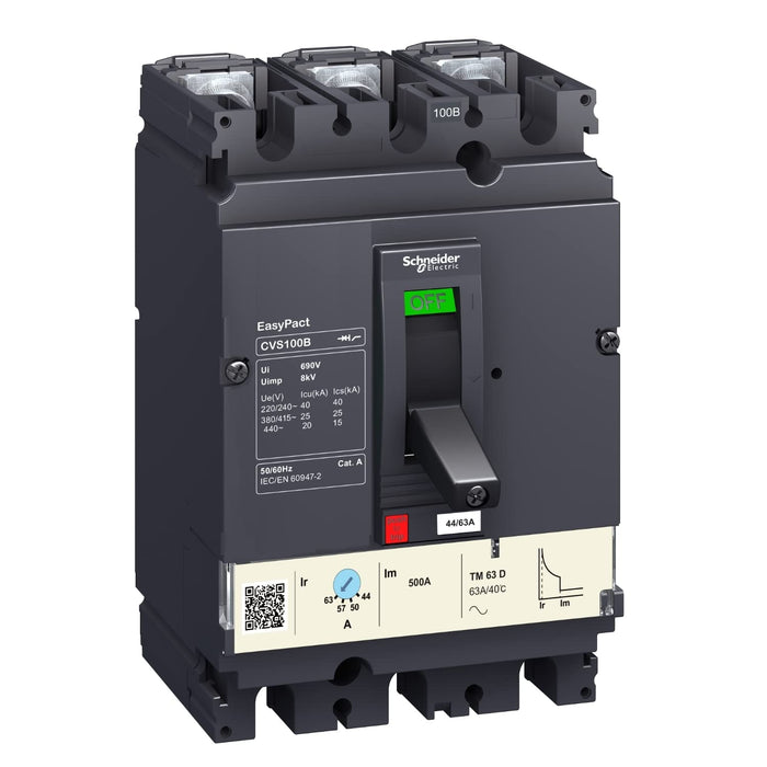 160A 3-Pole MCCB – Schneider Electric EasyPact CVS160F LV525302, Fixed Thermal-Magnetic Trip Unit, 36kA Breaking Capacity @ 415V AC