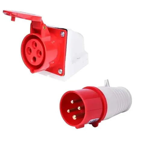 16A 4-Pin Industrial Plug & Wall Mount Socket (Male & Female) | IP44 | 3P+E Power Connector Set