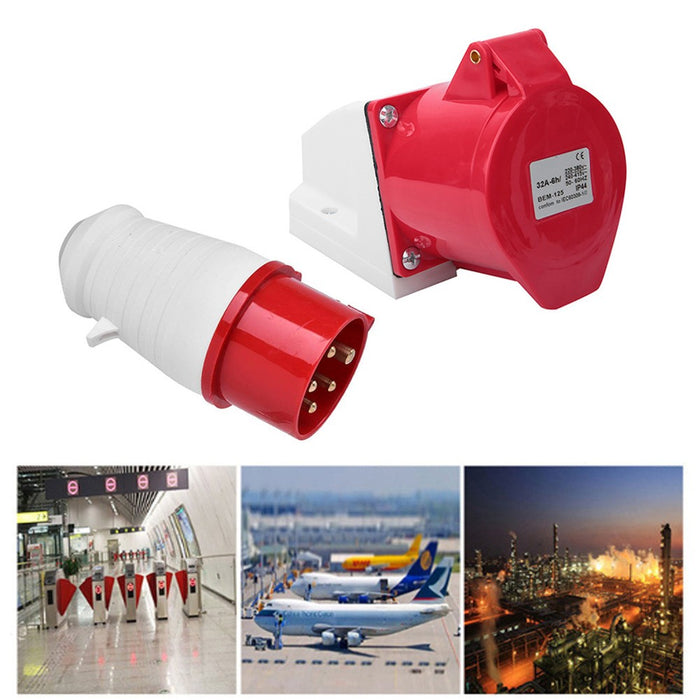 16A 5-Pin Wall-Mount Industrial Plug & Socket (Male & Female) – IP44 | 400V (3P+N+E)