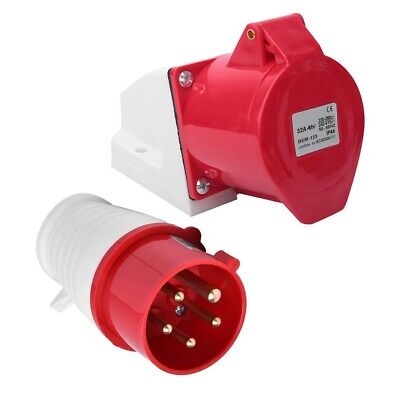 16A 5-Pin Wall-Mount Industrial Plug & Socket (Male & Female) – IP44 | 400V (3P+N+E)