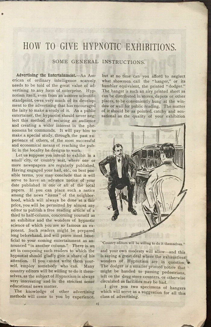1900 Rare HYPNOTISM MESMERISM MAGIC MAGICIAN LESSONS - Prof L.A. Harraden