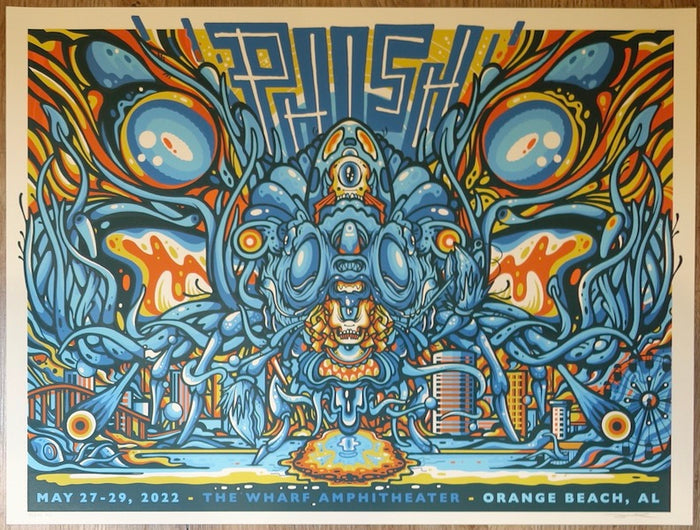 2022 Phish - Orange Beach Blue Silkscreen Concert Poster by Drew Millward