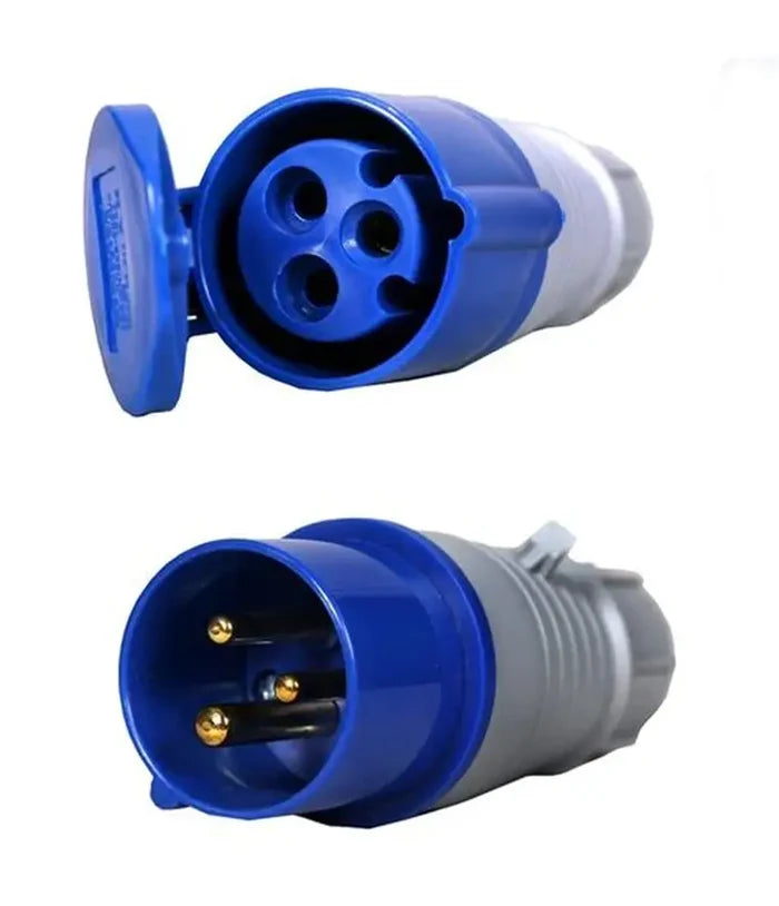 3-Pin 32A Industrial Plug & Socket Set (Male + Female) – IP44 Rated | Complete Splash-Proof Power Connection Kit