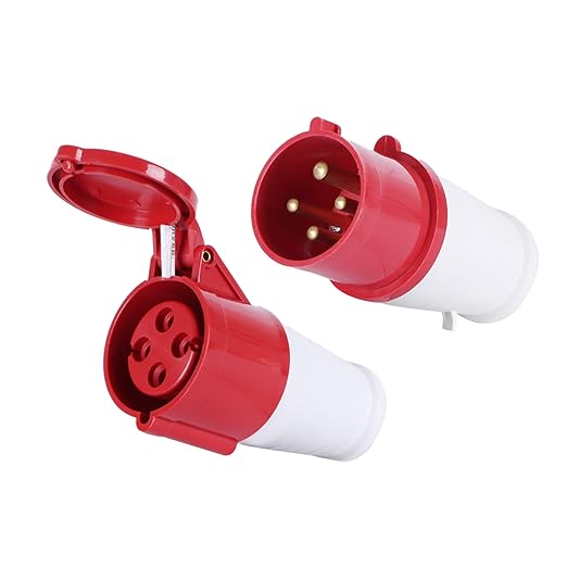32A 4-Pin Straight Industrial Plug & Socket (Male & Female) | IP44 | 3P+E Inline Connector Set