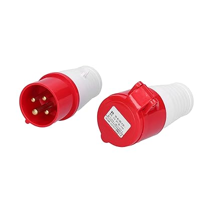 32A 4-Pin Straight Industrial Plug & Socket (Male & Female) | IP44 | 3P+E Inline Connector Set