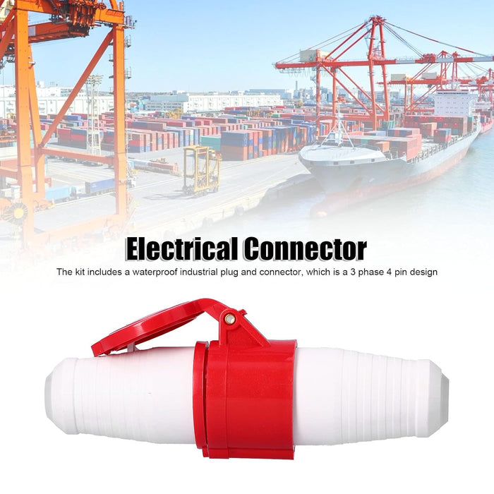 32A 4-Pin Straight Industrial Plug & Socket (Male & Female) | IP44 | 3P+E Inline Connector Set