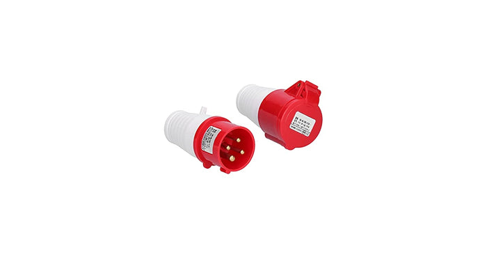 32A 4-Pin Straight Industrial Plug & Socket (Male & Female) | IP44 | 3P+E Inline Connector Set