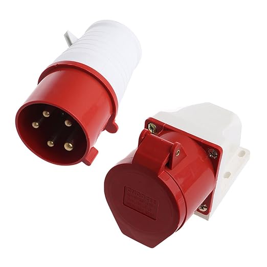 32A 5-Pin Wall-Mount Industrial Plug & Socket (Male & Female) – IP44 | 400V (3P+N+E)