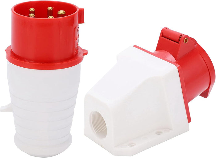 32A 5-Pin Wall-Mount Industrial Plug & Socket (Male & Female) – IP44 | 400V (3P+N+E)