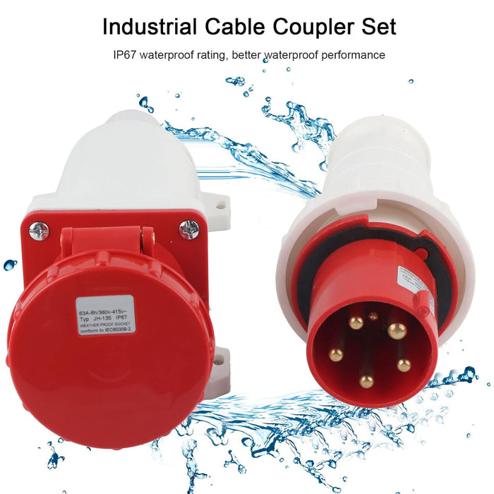 63A 5-Pin Straight Wall Plug & Socket (Male & Female) – IP44 | 400V (3P+N+E)