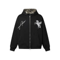 Ace unicorn embroidered zip-up hoodie and wide-leg sweatpants tracksuit set in blue and black with leopard contrast trim