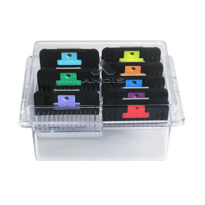 Andis  8-PC Wide Blade Attachment Comb Set Sizes: 1/8", 1/4", 3/8", 1/2", 5/8", 3/4", 7/8", 1"