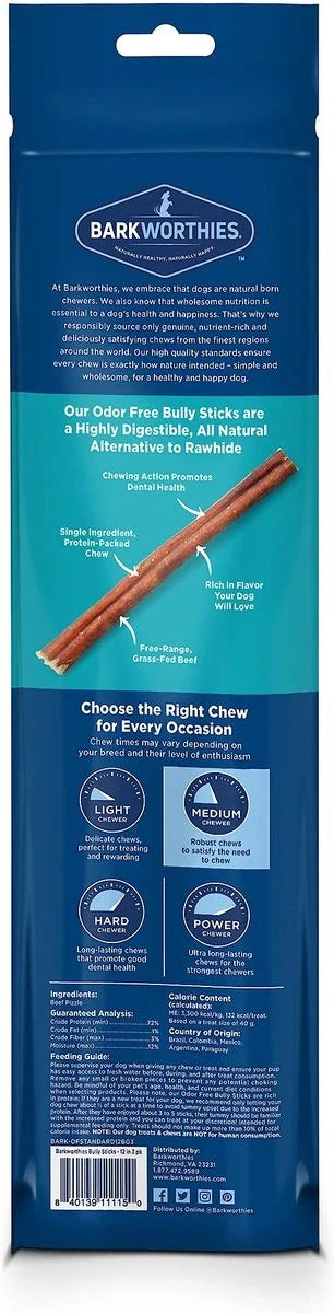 Barkworthies Bully Stick - Odor Free - 12'' (3-Pack SURP)