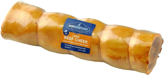 Barkworthies Collagen Beef Cheek Peanut Butter Dipped Large Bulk (Case of 6)