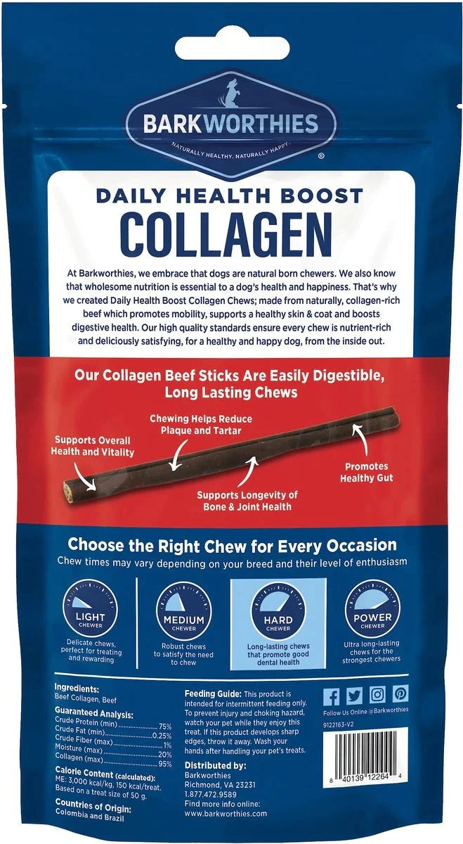 Barkworthies Collagen Beef Sticks Plain 6" 3pk