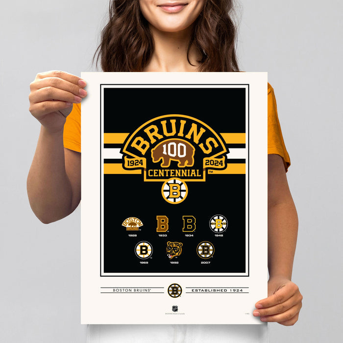 Boston Bruins 100th Anniversary Print - 12" x 16" Logos to History