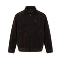 Boxy fit velvet Harrington jacket in dark brown with contrast collar and chest zip pocket, retro American workwear style