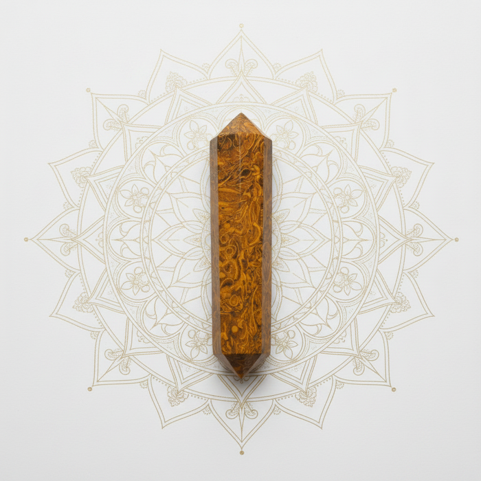 Calligraphy Jasper Wand Double-Terminated Brown Crystal Point