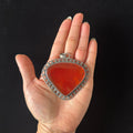 Carnelian Pendant Orange Shield Sterling Silver Statement
