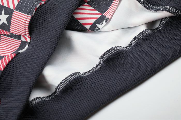 Interior close-up showing the light lining, overlock stitching, and dark ribbed jacket edge