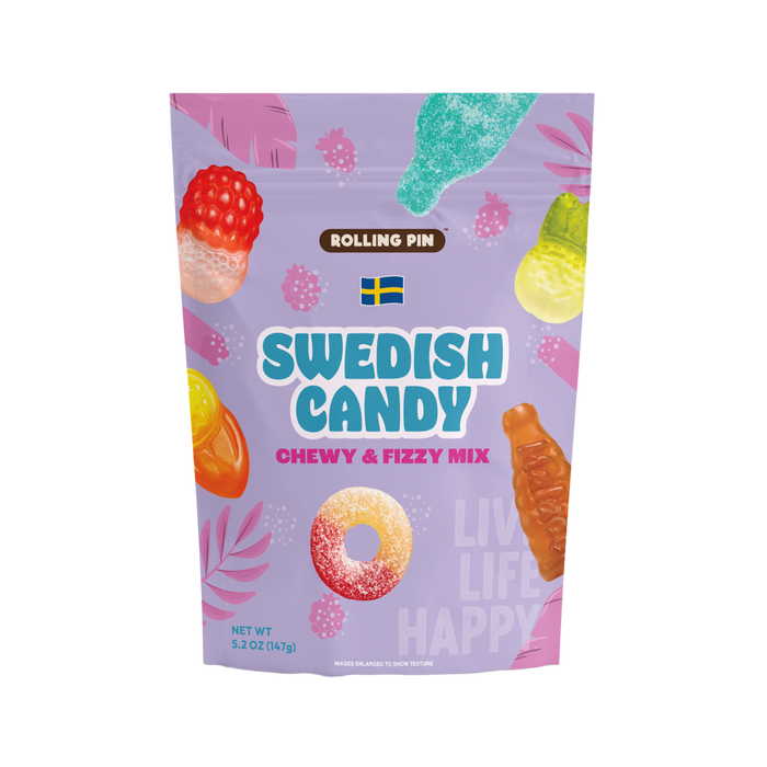 Chewy and Fizzy Mix Gummy Swedish Candy, front of the 5.2 oz bag