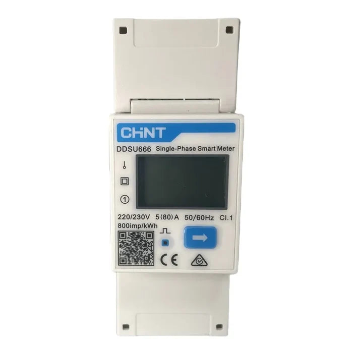 CHINT DDSU666 DIN-Rail Single Phase Energy Meter 230V 5(80)A 2-Module Digital kWh Meter Cat. #195290