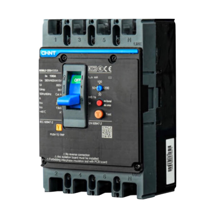 CHINT NXMLE-160S/4300 ELCB – 160A, 4P, Earth Leakage MCCB (100/200/300mA Adjustable, 50kA)