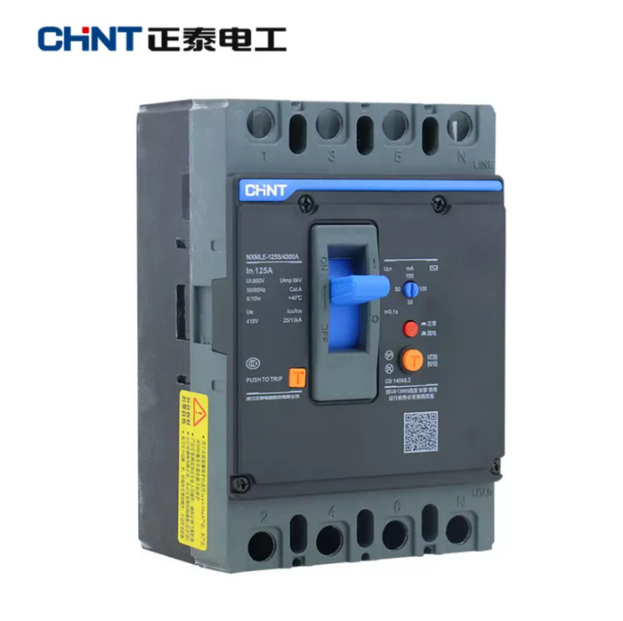 CHINT NXMLE-160S/4300 ELCB – 160A, 4P, Earth Leakage MCCB (100/200/300mA Adjustable, 50kA)