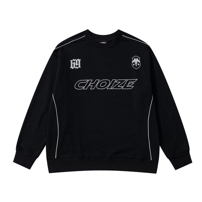 Choize Official men's oversized black crewneck sweatshirt with CHOIZE front graphic and reflective piping detail