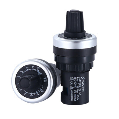 CKC Brand LA42DWQ-22 Panel Mount 2K Ohm Rotary Potentiometer, 22mm Hole, 2W, IP65, Speed Control for VFD