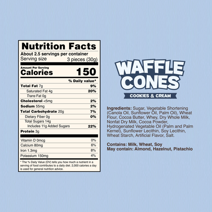 Cookies and Cream Waffle Cones 4.24 oz bag, back panel, additional view