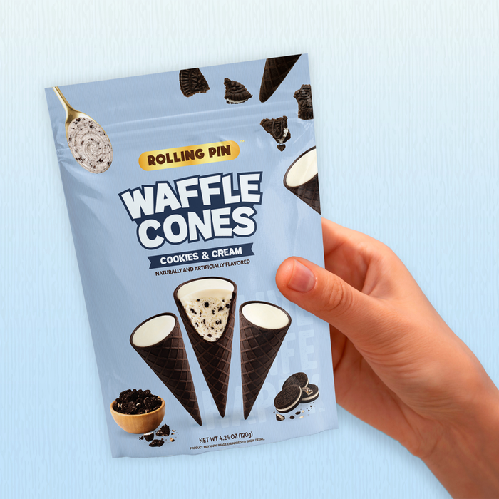 Cookies and Cream Waffle Cones 4.24 oz bag, further packaging view