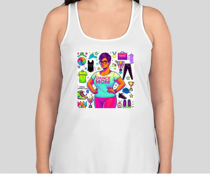 Dance Mom: "You've Got This" - Brunette with Glasses Mom - Short Hair - Boy Dancer - Women's Flowy Racerback Tank - Whippie's