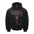 Black pullover hoodie with pink cartoon face graphic, Dangerous Anime lettering, and Save the Rainforest text