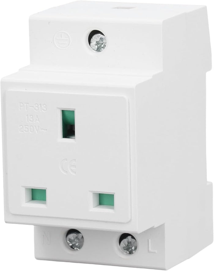 DIN Rail Modular UK Socket – 13A 250V BS 1363, Spring-Cage Terminals, NS 35 Rail Mount