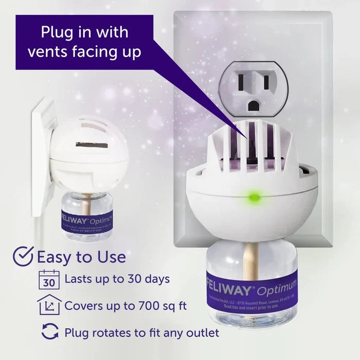 Feliway Optimum Cat Enhanced Calming Pheromone Diffuser 30 Day Starter Kit 48 mL