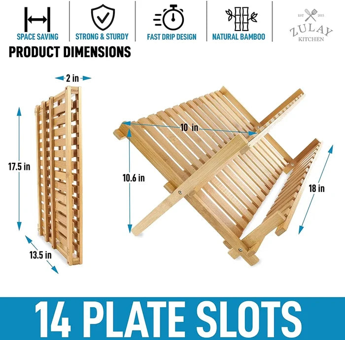Foldable Bamboo Dish Drying Rack - 2-Tier - touchGOODS