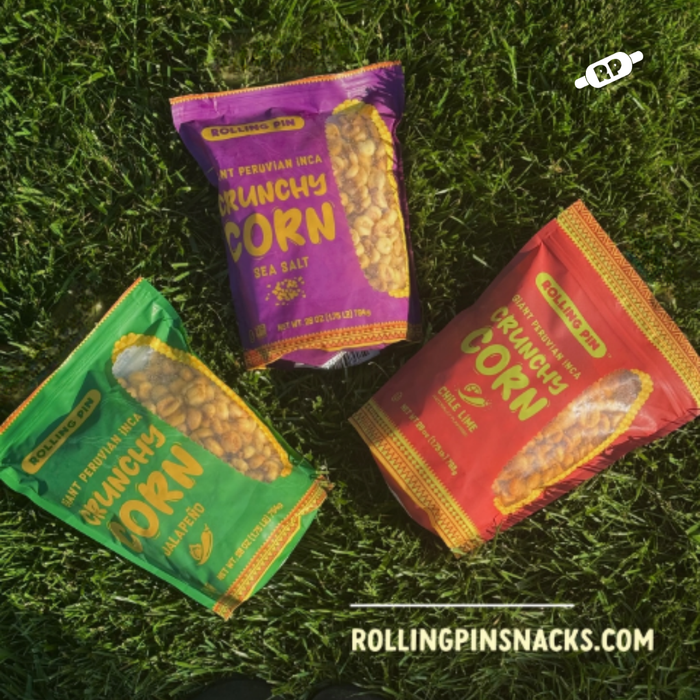 Chile Lime Giant Peruvian Inca Crunchy Corn styled with a bowl of corn nuts