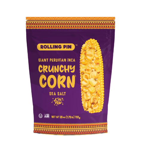 Giant Peruvian Inca Crunchy Corn sea salt, front of the 28 oz bag
