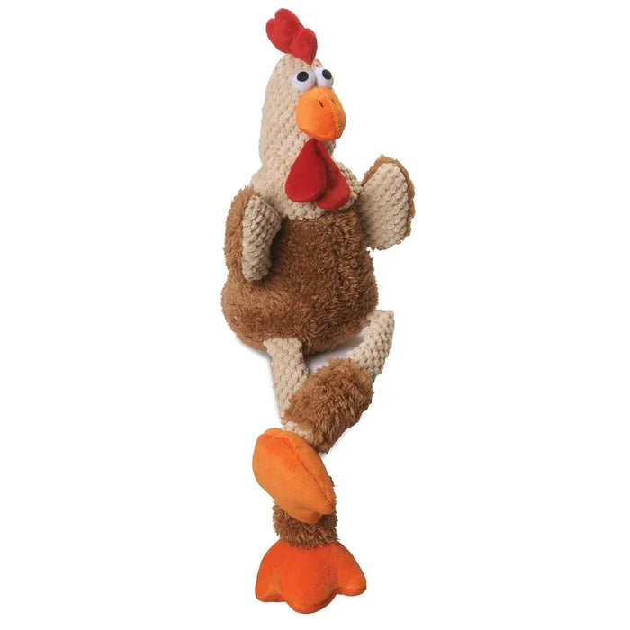 goDog Checkers Skinny Rooster Brown w/Chew Guard Plush Dog Toy Large