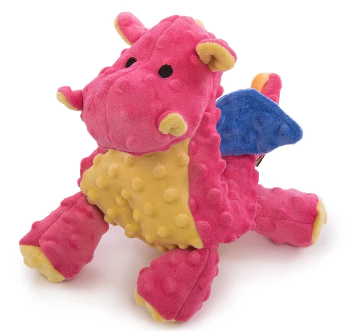 goDog Dragon w/Chew Guard Plush Dog Toy Coral Small