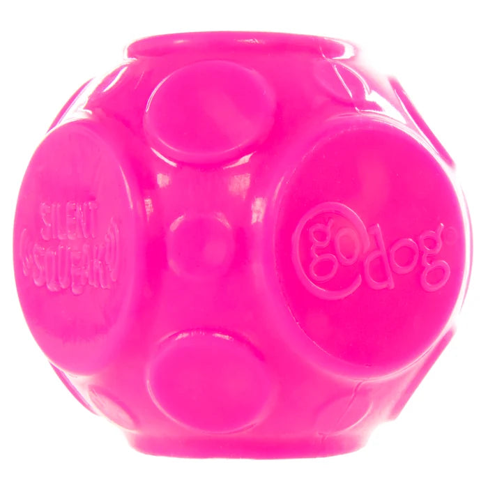 goDog Silent Squeaker Ball Dog Toy 2pk