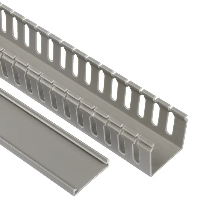 Grey Slotted Trunking 80×80 mm – 2 Meters per Piece | High-Capacity PVC Wiring Duct for Industrial Panels