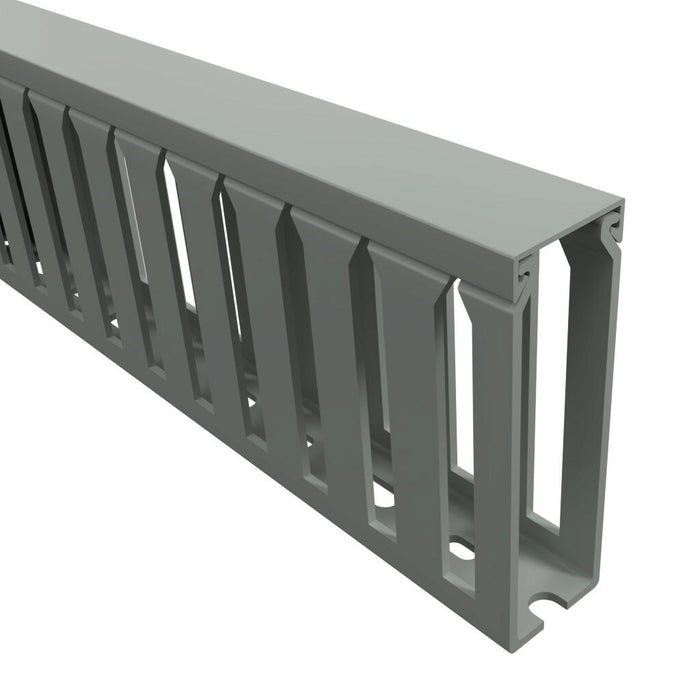 Grey Slotted Trunking 80×80 mm – 2 Meters per Piece | High-Capacity PVC Wiring Duct for Industrial Panels