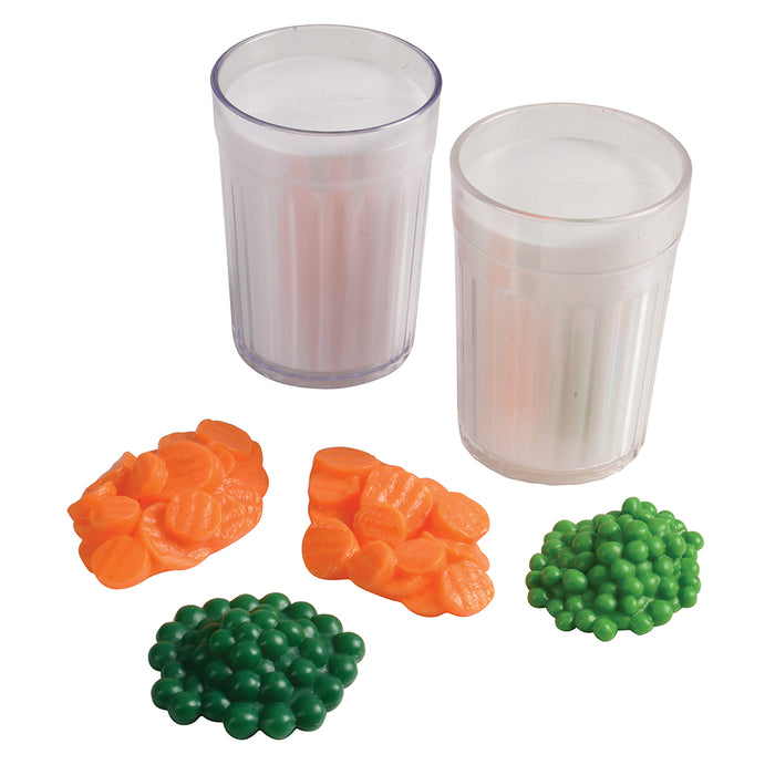 Vinyl Peas & Carrots & Glasses of Milk for Pretend Play