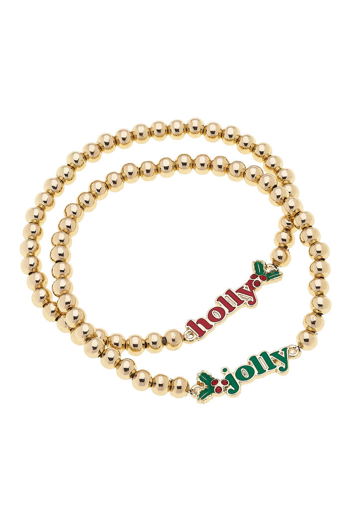 Holly Jolly Ball Bead Stretch Bracelets (Set of 2)