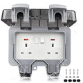 IP66 Waterproof Outdoor Double Socket – 13A UK Sockets with Protective Cover