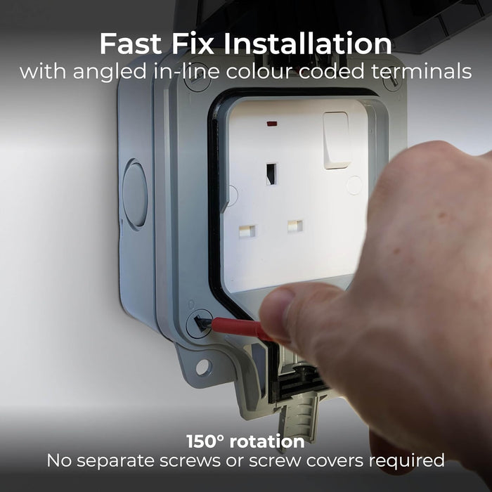 IP66 Waterproof Outdoor Single Socket – 13A UK Plug with Protective Cover