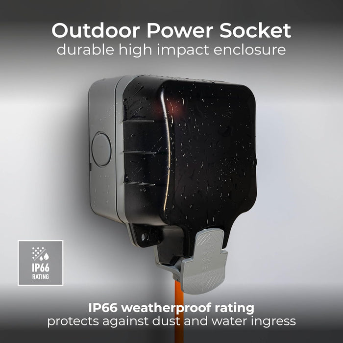 IP66 Waterproof Outdoor Single Socket – 13A UK Plug with Protective Cover