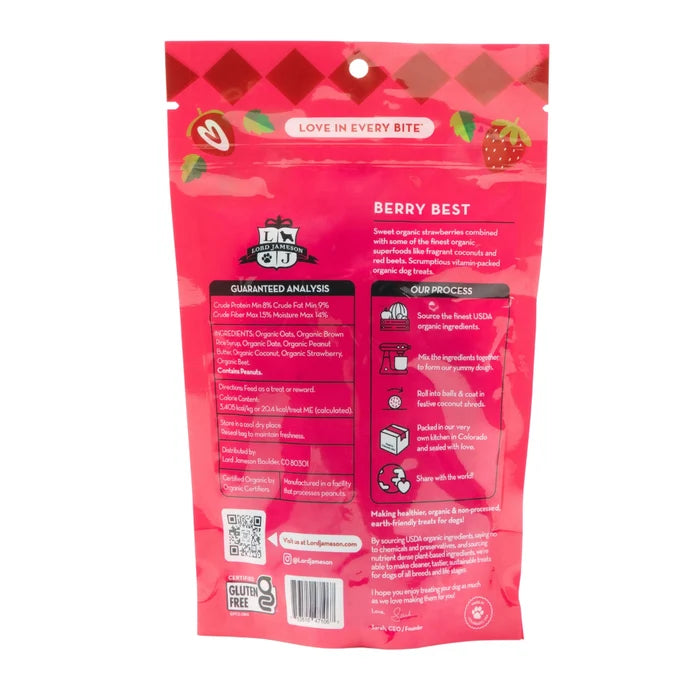 Lord Jameson Berry Best Organic Soft & Chewy Dog Treats 6oz